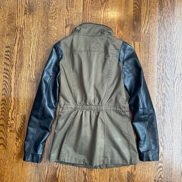H&M Army Green Jacket Faux Leather Sleeves - US 2 - Picture 2 of 15